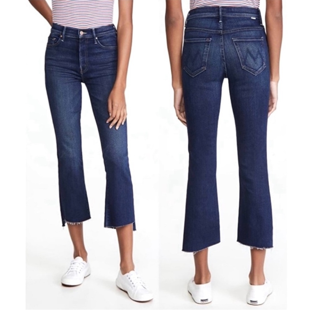 Mother 24 The Insider Crop Step Fray Dark Wash Jeans